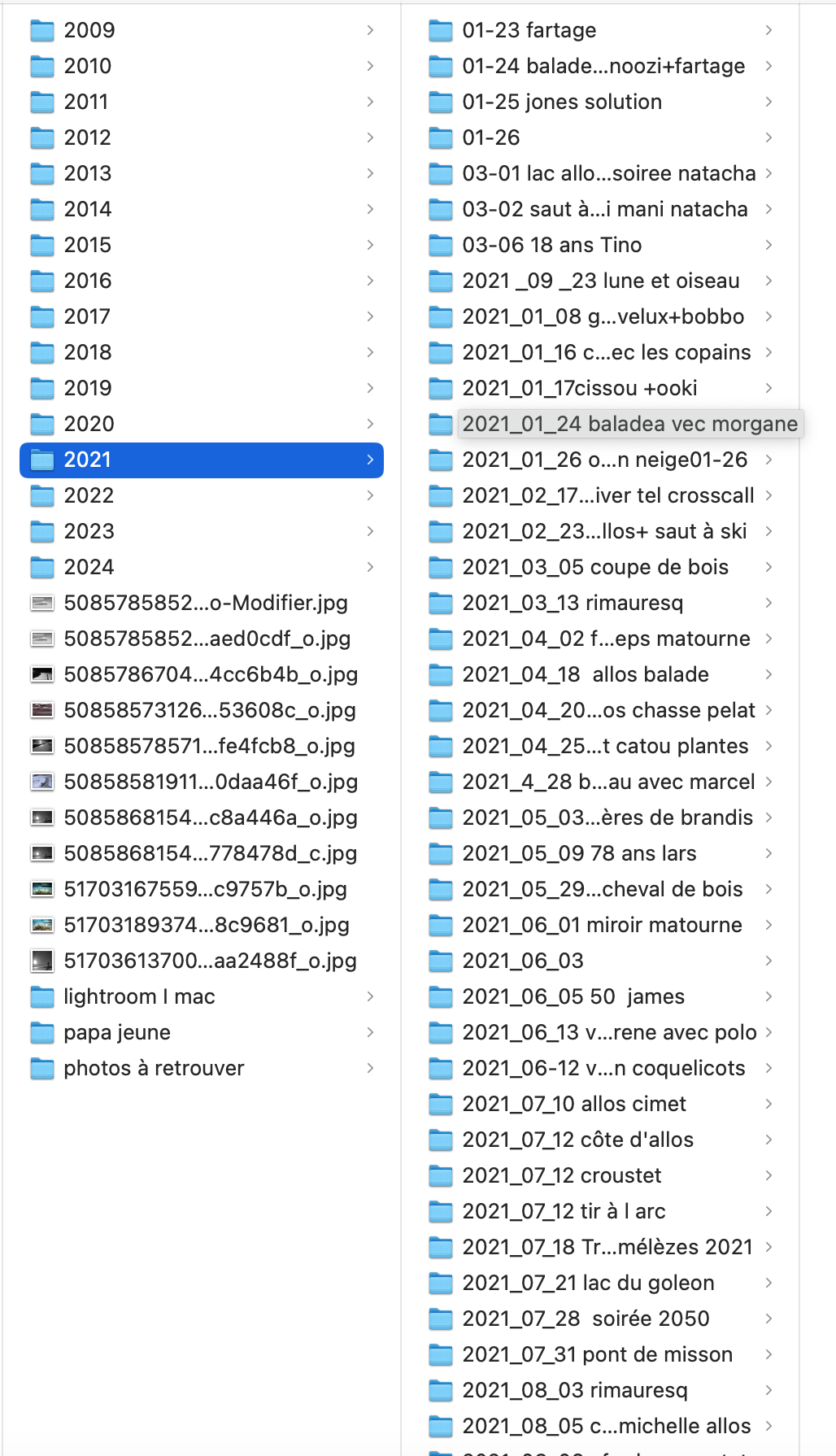 dossiers photos sur disque dur